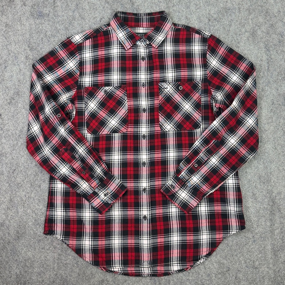 Lauren Ralph Lauren Womens Red Black Plaid Button Down Flannel Shirt Medium